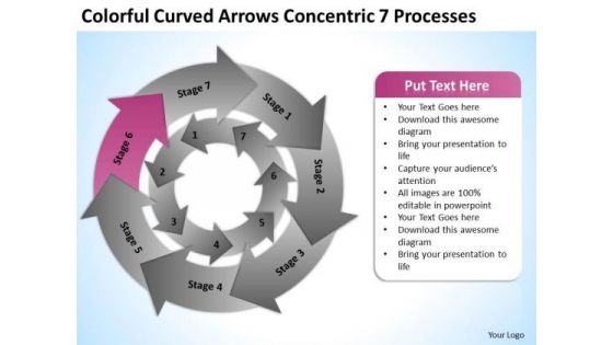 Colorful Curved Arrows Concentric 7 Processess Ppt Business Plan Help PowerPoint Templates