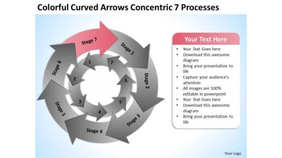 Colorful Curved Arrows Concentric 7 Processess Ppt Business Plan PowerPoint Slides