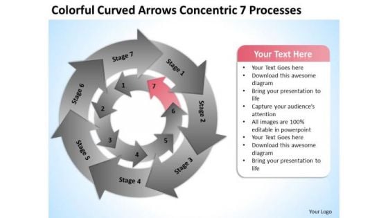 Colorful Curved Arrows Concentric 7 Processess Ppt Business Plan PowerPoint Template