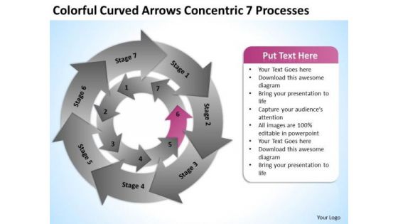 Colorful Curved Arrows Concentric 7 Processess Ppt Business Plan Sample Pdf PowerPoint Slide