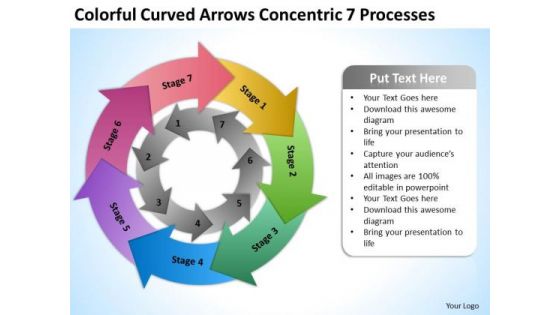 Colorful Curved Arrows Concentric 7 Processess Ppt Google Business Plan PowerPoint Templates