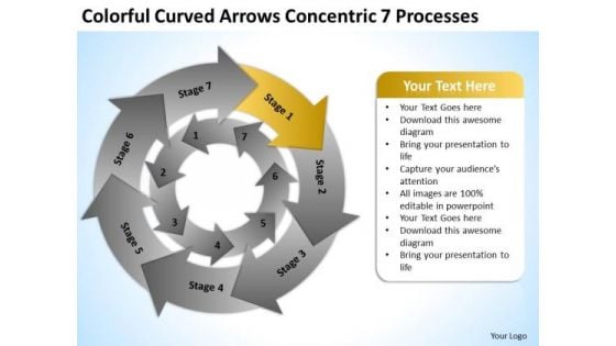 Colorful Curved Arrows Concentric 7 Processess Ppt It Business Plan PowerPoint Templates