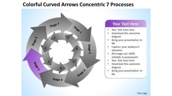 Colorful Curved Arrows Concentric 7 Processess Ppt What Is In Business Plan PowerPoint Slides