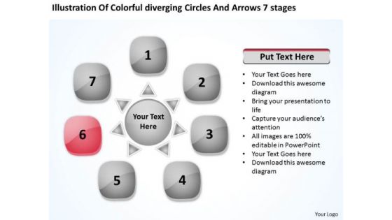 Colorful Diverging Circles And Arrows 7 Stages Ppt Venn Process PowerPoint Slides