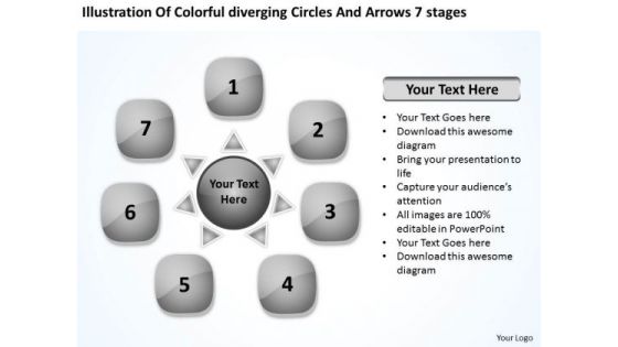 Colorful Diverging Circles And Arrows 7 Stages Venn Diagram PowerPoint Slides