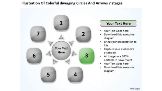 Colorful Diverging Circles And Arrows 7 Stages Venn Network PowerPoint Slides