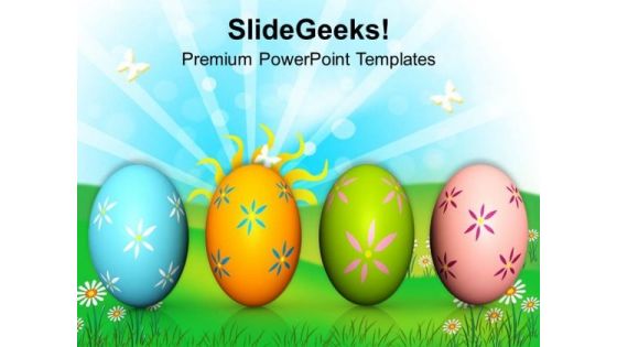 Colorful Easter Eggs On White Background PowerPoint Templates Ppt Backgrounds For Slides 0313