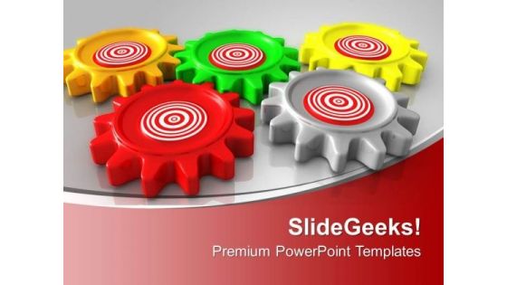 Colorful Gears Interconnected On Red Background PowerPoint Templates Ppt Backgrounds For Slides 0213