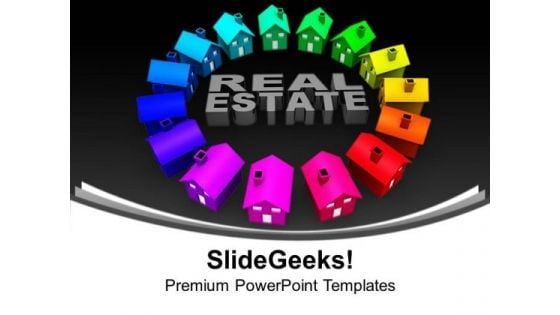 Colorful Houses In Circle Real Estate PowerPoint Templates Ppt Backgrounds For Slides 1212