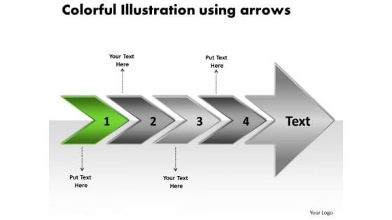 Colorful Illustration Using Arrows Flow Chart PowerPoint Slides