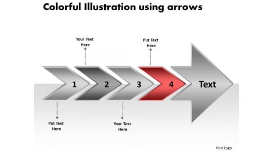 Colorful Illustration Using Arrows Meeting Process Flow Chart PowerPoint Templates