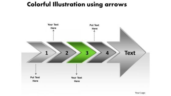 Colorful Illustration Using Arrows Sample Flow Charts PowerPoint Slides