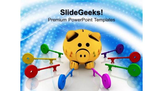 Colorful Keys Around Piggy Bank Finance PowerPoint Templates And PowerPoint Themes 1012