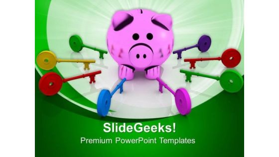 Colorful Keys Around Piggy Bank Success PowerPoint Templates And PowerPoint Themes 0812