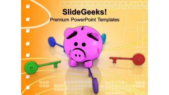 Colorful Keys Around Piggy Bank Teamwork PowerPoint Templates And PowerPoint Themes 0912