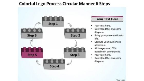 Colorful Lego Process Circular Manner 6 Steps Business Plan Outline PowerPoint Slides