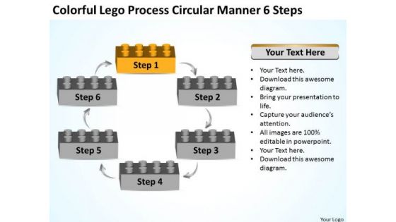 Colorful Lego Process Circular Manner 6 Steps Business Plan PowerPoint Slides