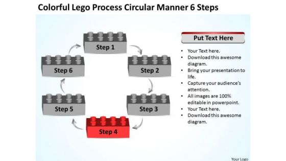 Colorful Lego Process Circular Manner 6 Steps Business Plan PowerPoint Templates