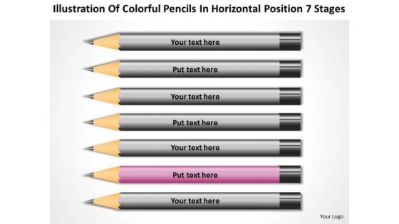 Colorful Pencils In Horizontal Position 7 Stages Ppt Business Plan PowerPoint Slide