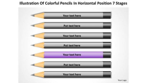 Colorful Pencils In Horizontal Position 7 Stages Ppt Business Plan PowerPoint Templates