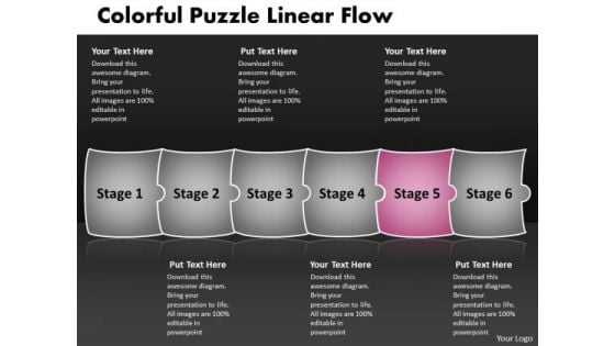 Colorful Puzzle Linear Flow Chart PowerPoint Slides