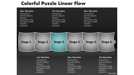 Colorful Puzzle Linear Flow Vision For Flowcharts PowerPoint Slides