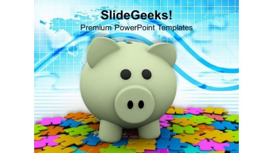 Colorful Puzzles And Piggy Bank PowerPoint Templates Ppt Backgrounds For Slides 0113