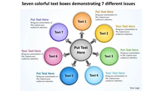 Colorful Text Boxes Demonstrating 7 Different Issues Cycle Process Diagram PowerPoint Slides