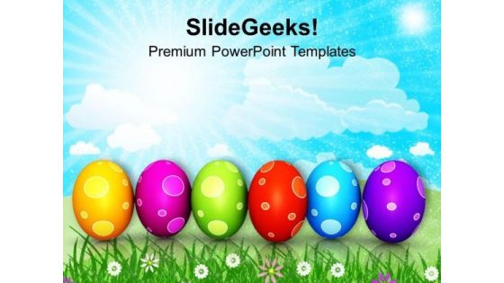 Colourful Easter Eggs In A Row PowerPoint Templates Ppt Backgrounds For Slides 0313