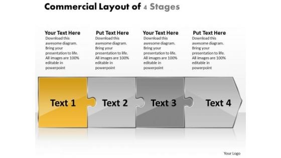 Commercial Layout Of 4 Stages Flow Charts In Office PowerPoint Slides