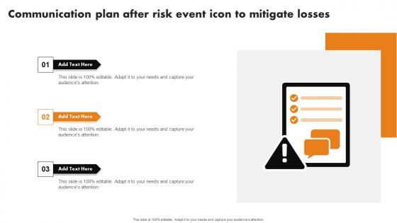 Communication Plan After Risk Event Icon To Mitigate Losses Designs Pdf