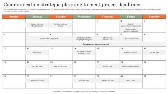 Communication Strategic Planning To Meet Project Deadlines Mockup Pdf