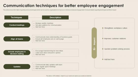 Communication Techniques For Better Employee Nurturing Positive Work Culture Brochure Pdf