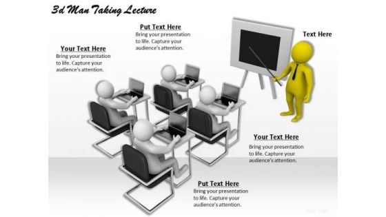 Company Business Strategy 3d Man Taking Lecture Character