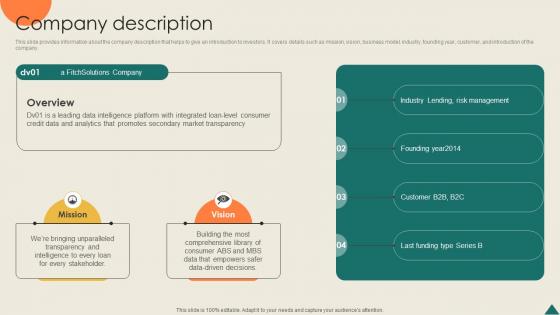 Company Description Financial Analytics Platform Investor Elevator Pitch Deck Company Description Financial Analytics Platform Investor Elevator Pitch Deck