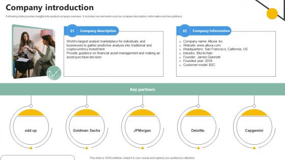 Company Introduction Analytics Company Investor Funding Elevator