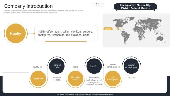 Company Introduction Cloud Monitoring And Management Pitch Deck