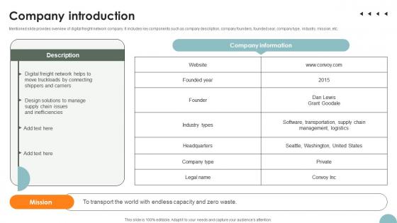 Company Introduction Freight Management Solution Investor Funding Elevator Pitch Deck