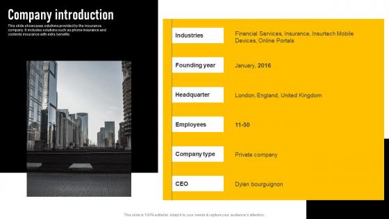 Company Introduction Insurance Investor Funding Elevator Pitch Deck Download Pdf