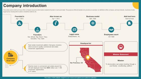 Company Introduction Investment Opportunities Platform Funding Elevator Pitch Deck