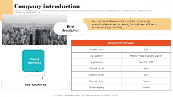 Company Introduction Online Financial Management Funding Elevator Infographics Pdf