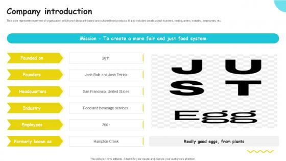 Company Introduction Plant Based Eggs Developing Company Investor PPT Example Company Introduction Plant Based Eggs Developing Company Investor PPT Example