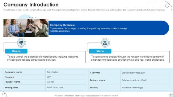 Company Introduction Technology Solutions Provider Investor Funding Elevator Pitch Deck Company Introduction Technology Solutions Provider Investor Funding Elevator Pitch Deck