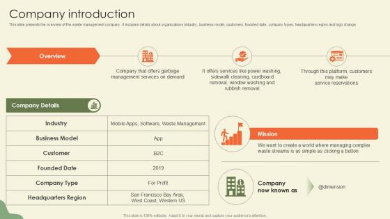 Company Introduction Waste Disposal Platform Pitch Deck Ppt Slides Company Introduction Waste Disposal Platform Pitch Deck Ppt Slides