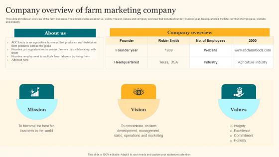 Company Overview Of Farm Marketing Company Agricultural Product Promotion Slides Pdf