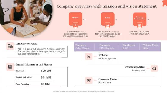 Company Overview With Mission Vision Assessing Corporate Financial Techniques Graphics Pdf