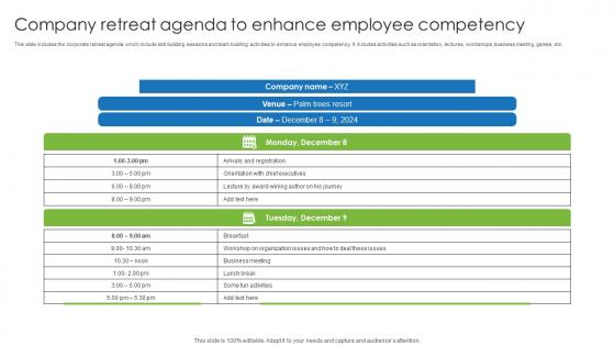 Company Retreat Agenda To Enhance Employee Competency Designs Pdf