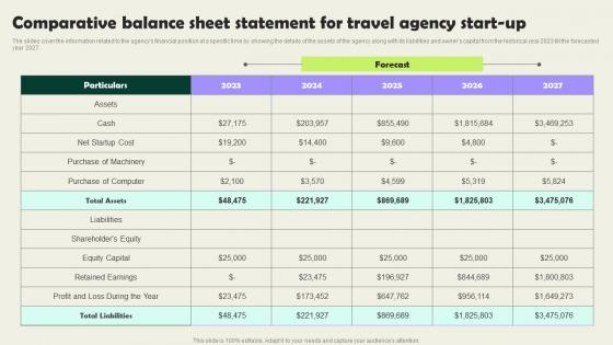 Comparative Balance Sheet Statement For Travel Agency Vacation Planning Business Background Pdf