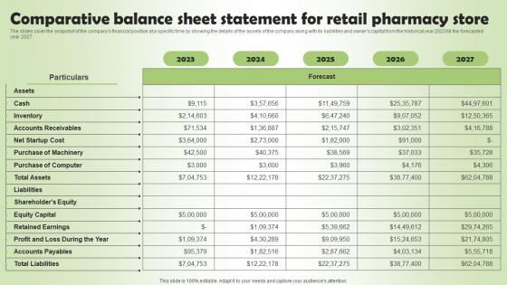 Comparative Balance Sheet Statement Pharmacy Business Plan Go To Market Strategy Inspiration Pdf