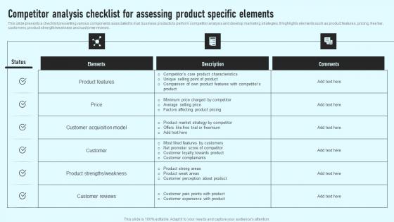Competitor Analysis Checklist For Assessing Product Specific Elements Comprehensive Guide Rules Pdf